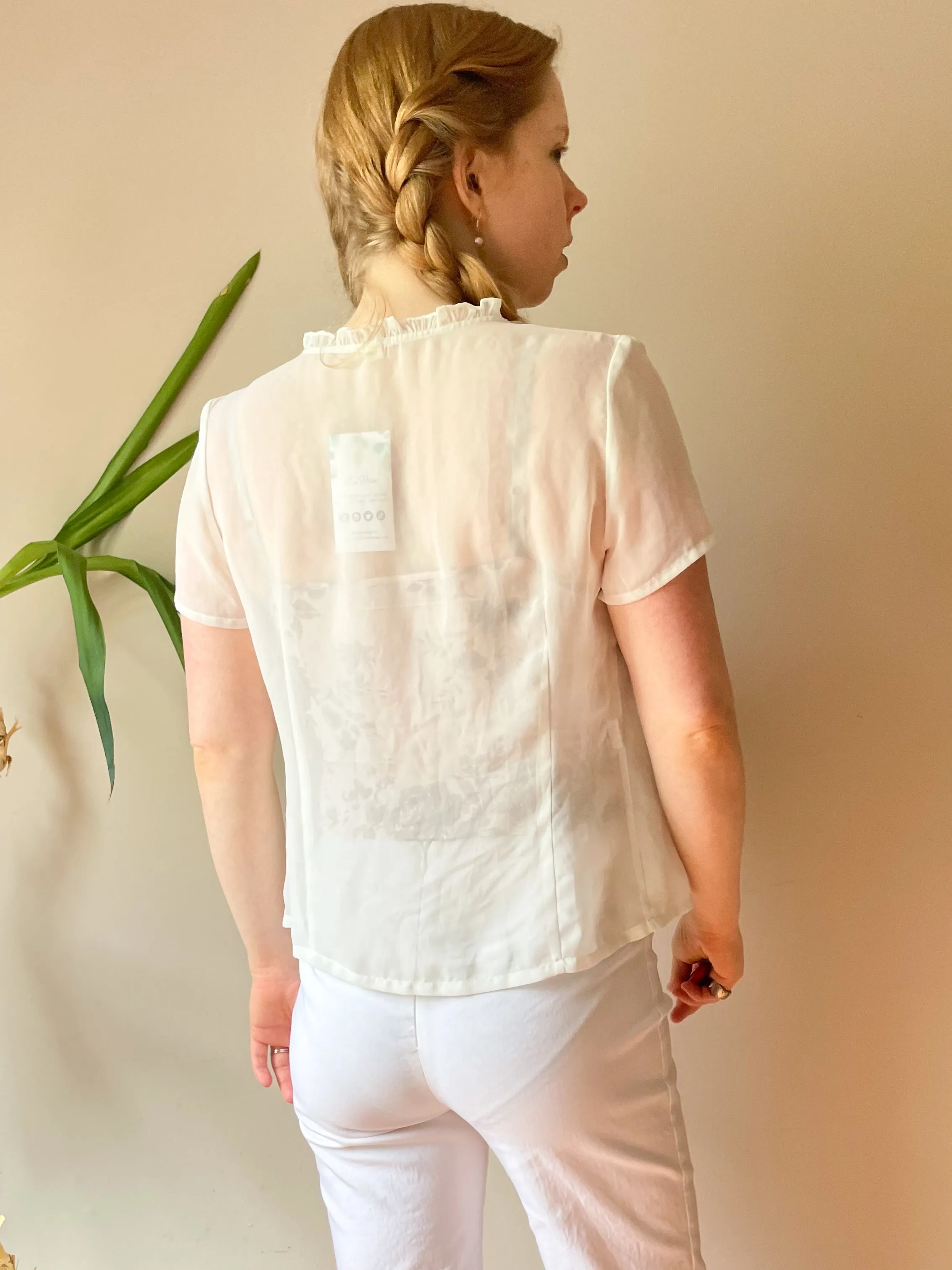 White Sheer Ruffle Neck Layering Jacket - Small
