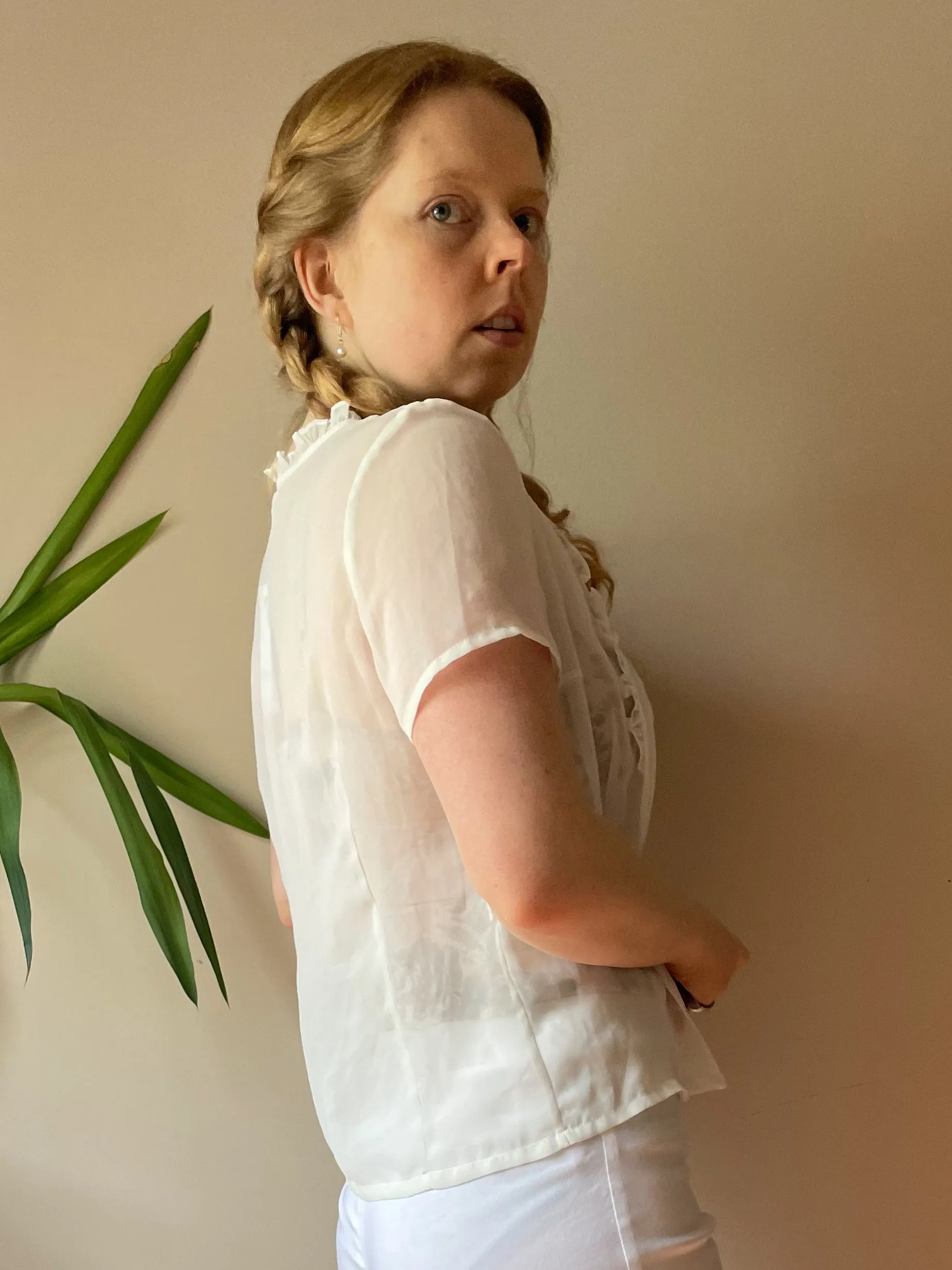 White Sheer Ruffle Neck Layering Jacket - Small