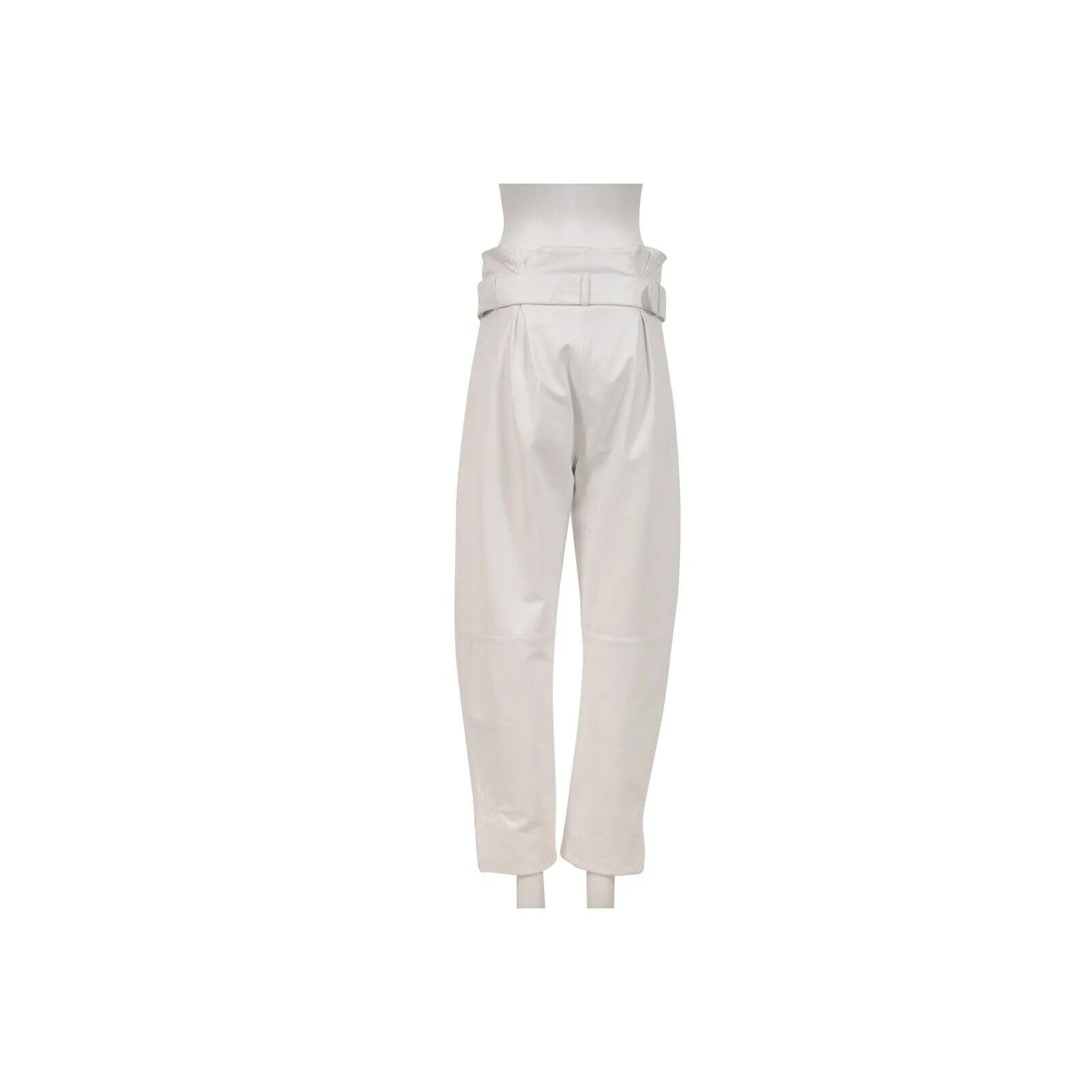 White Slit Leather Belted Trousers High Waist Pants