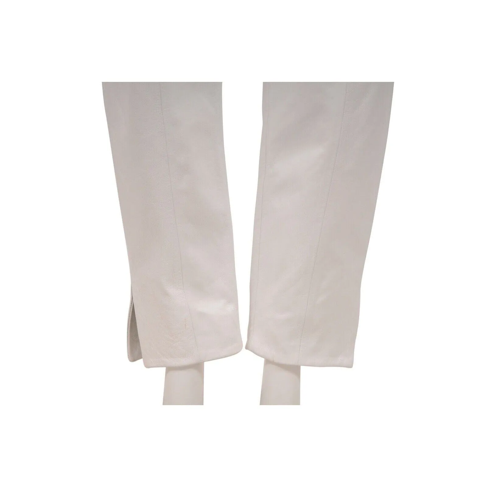 White Slit Leather Belted Trousers High Waist Pants