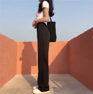 Wide Leg Pants Women Suits High Waist Loose Floor Length Straight Jeans Slim Look Drape Long Pants