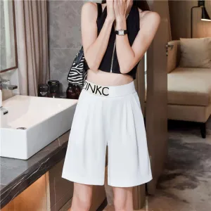 Wide Leg Shorts Women Summer Loose High Waist Slim Look Outdoor Wide Leg Ice Silk Thin Casual Mid-Length Shorts