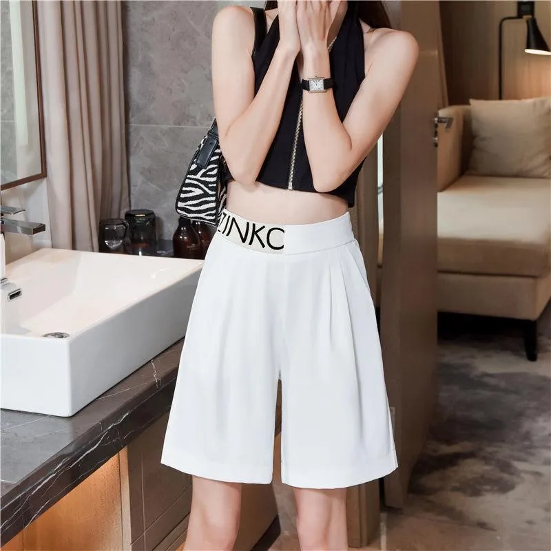 Wide Leg Shorts Women Summer Loose High Waist Slim Look Outdoor Wide Leg Ice Silk Thin Casual Mid-Length Shorts