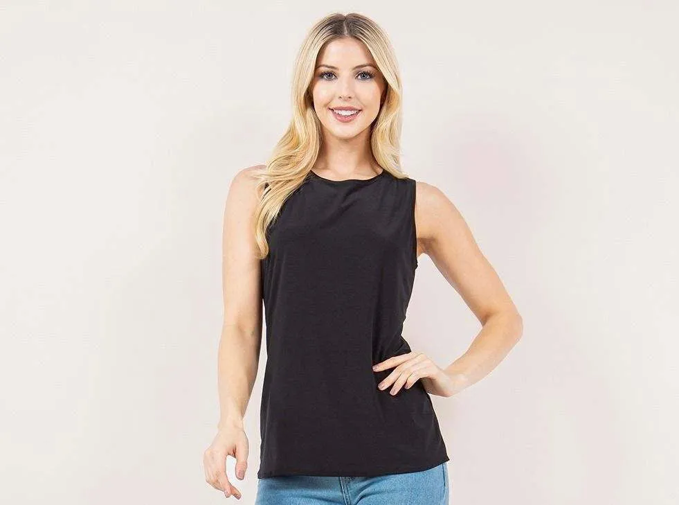 Wide Shoulder Sleeveless Layering Tank- Black