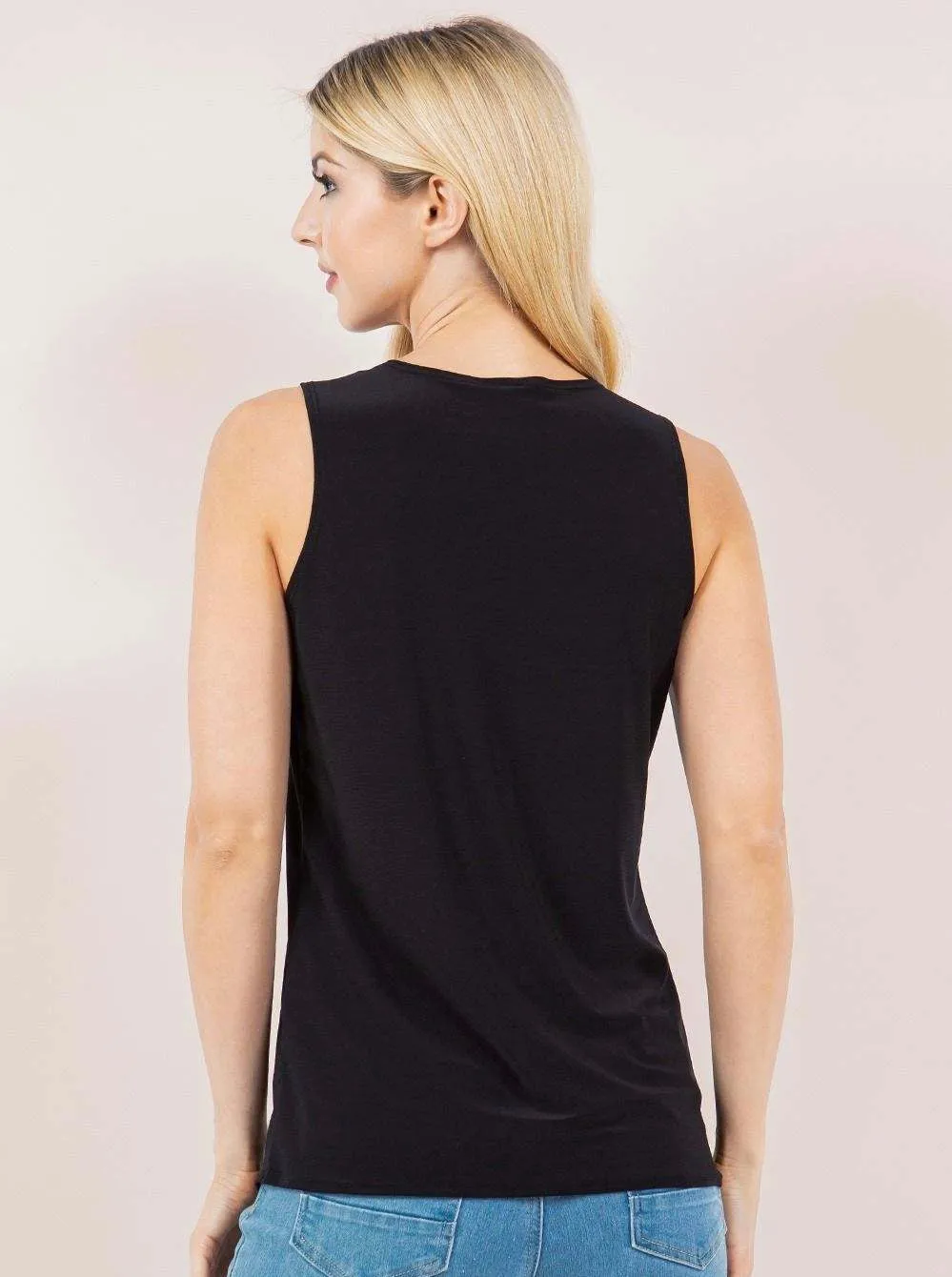 Wide Shoulder Sleeveless Layering Tank- Black