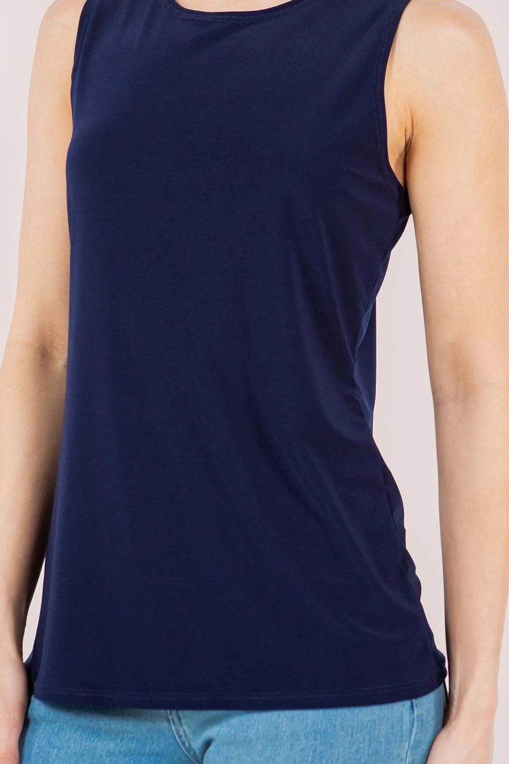 Wide Shoulder Sleeveless Layering Tank- Navy