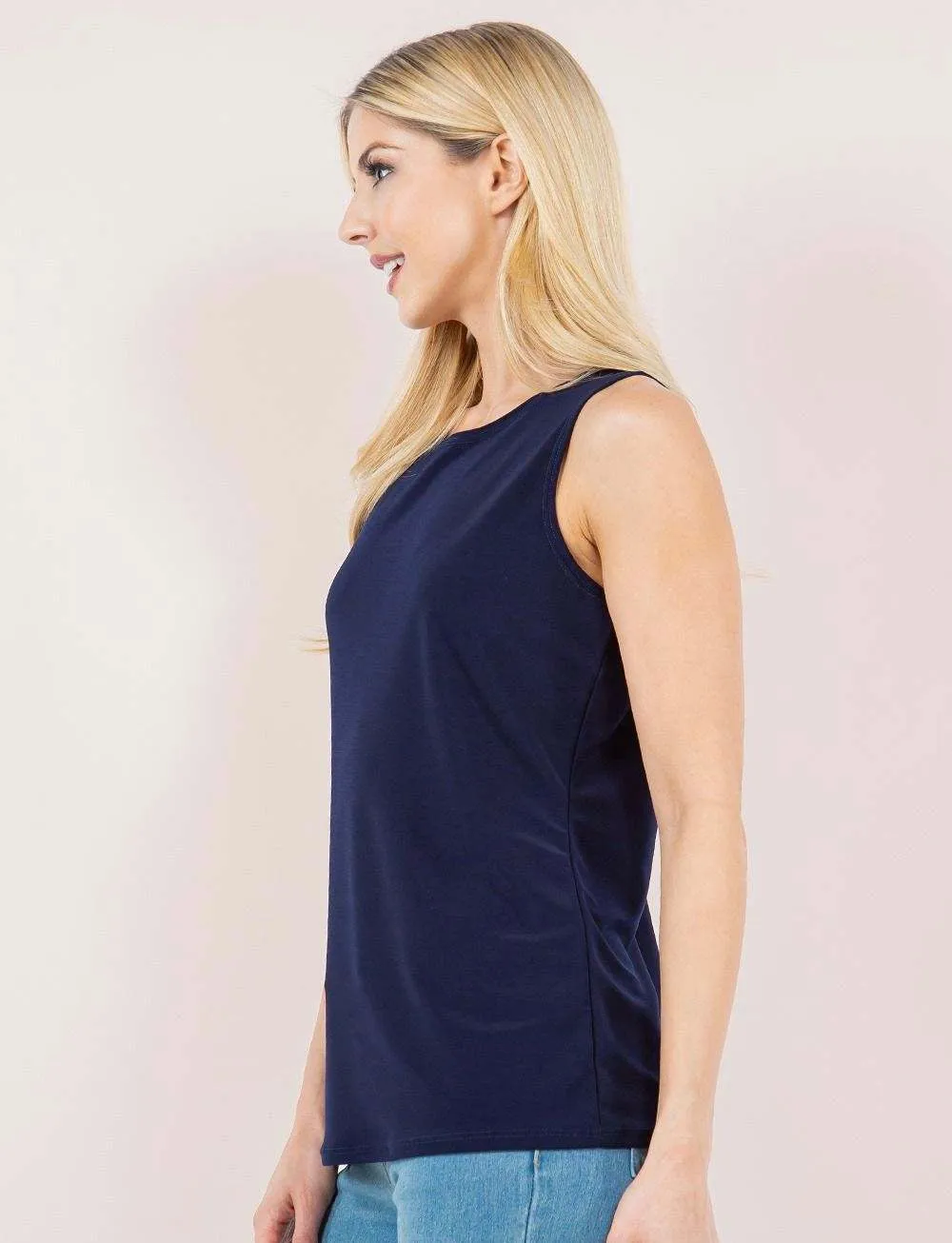 Wide Shoulder Sleeveless Layering Tank- Navy