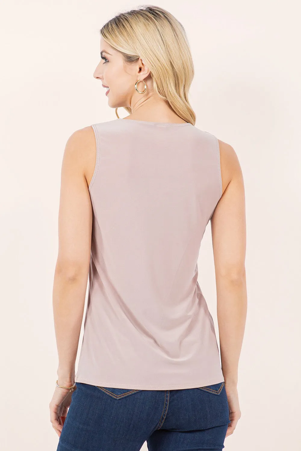 Wide Shoulder Sleeveless Layering Tank- Taupe