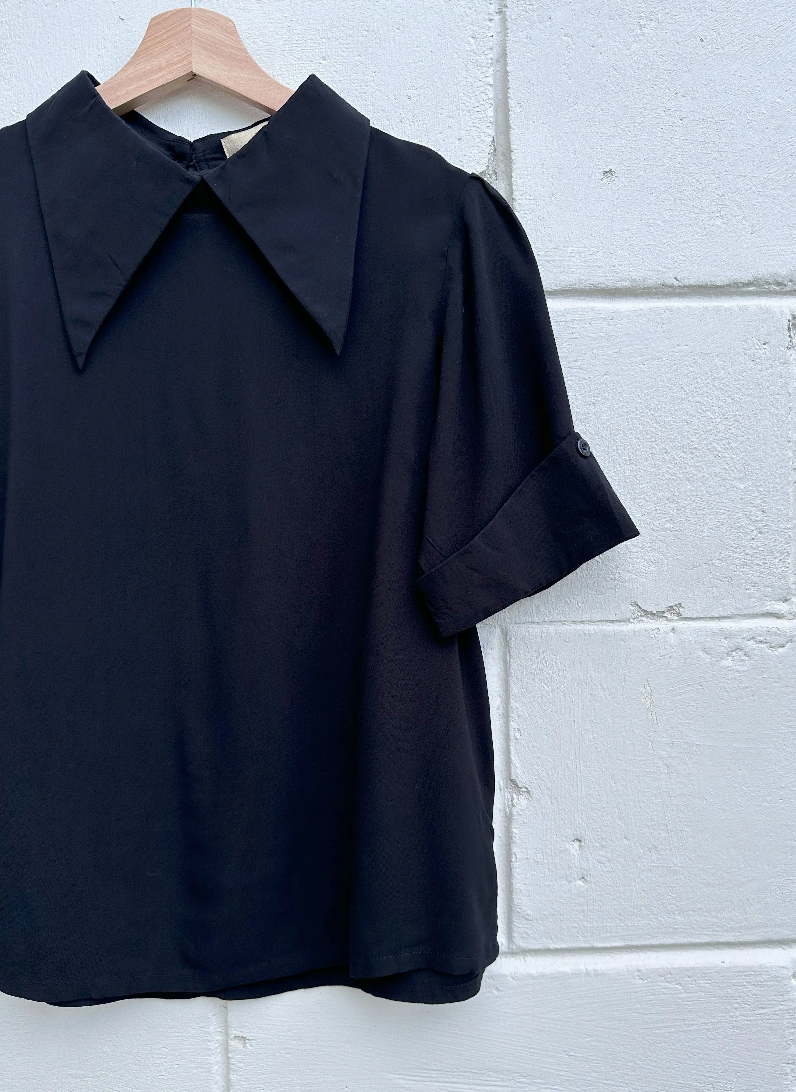 Wing Collar Top in Black