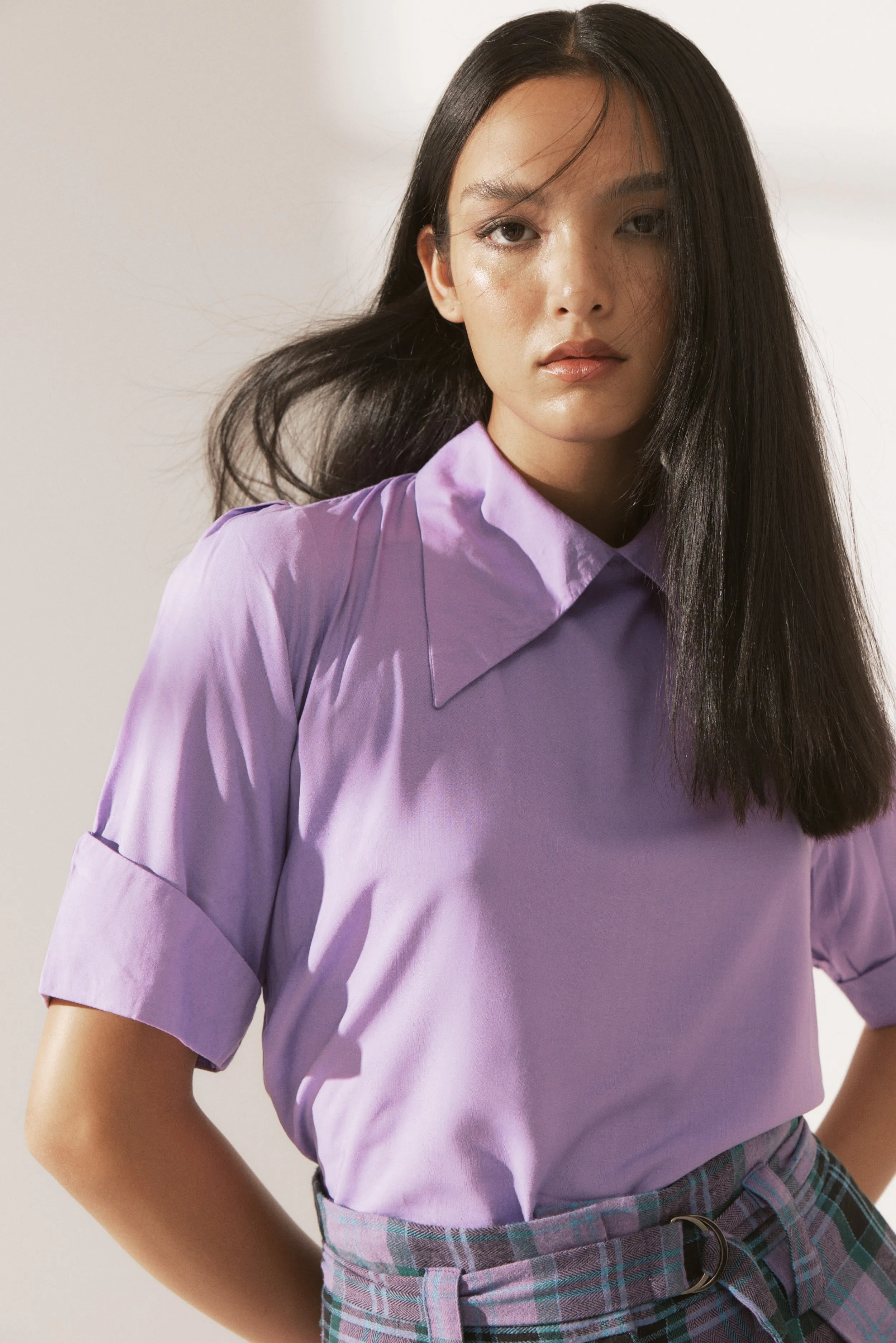 Wing Collar Top in Black