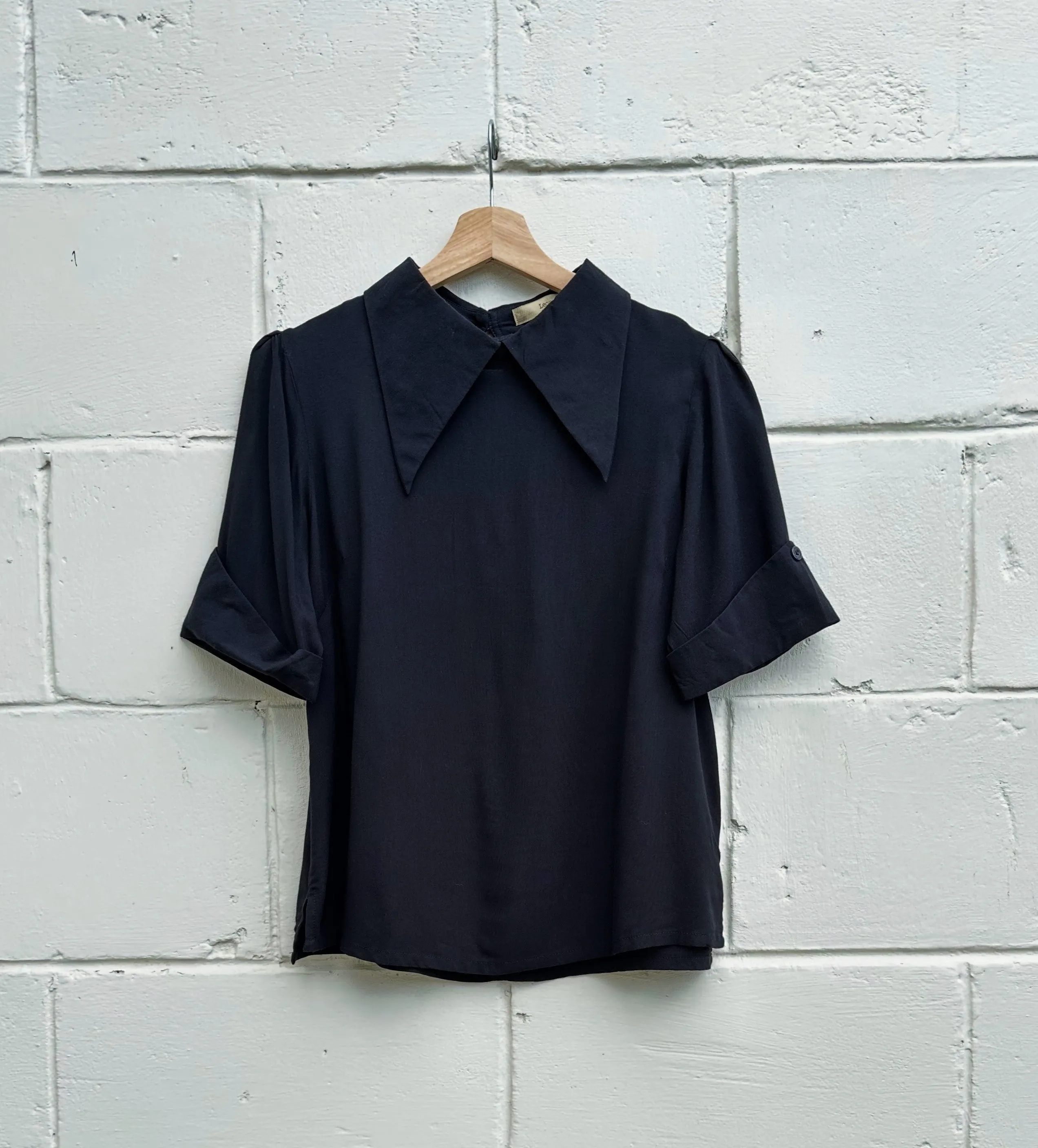 Wing Collar Top in Black
