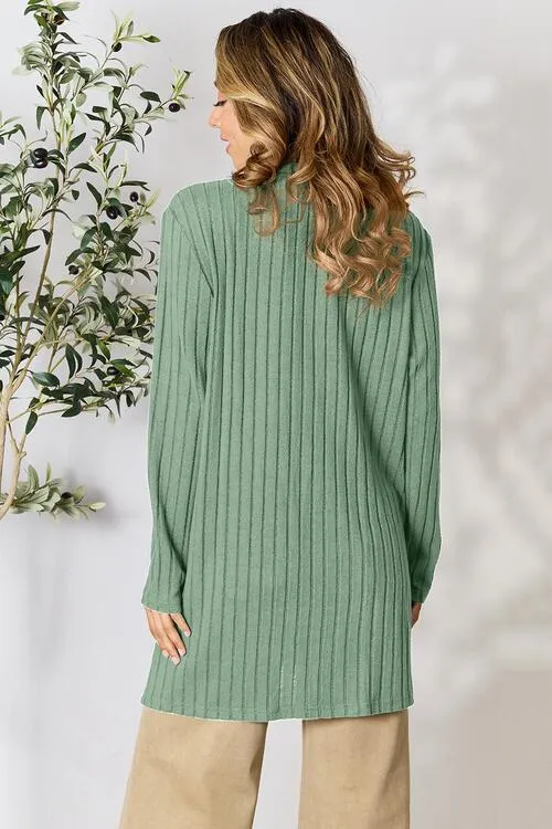 Women Basic Bae Full Size Ribbed Open Front Cardigan with Pockets