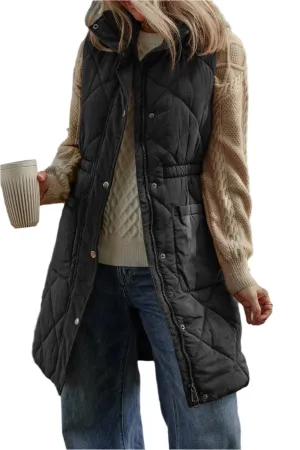 Women Pocketed Zipper and Button Vest Coat