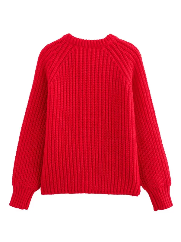 Women Red Ribbed Cardigan for Layering