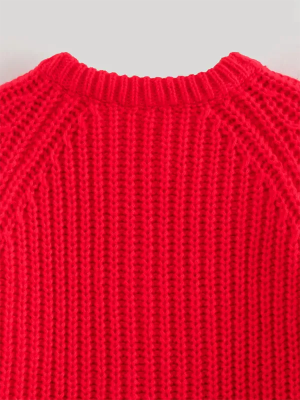 Women Red Ribbed Cardigan for Layering