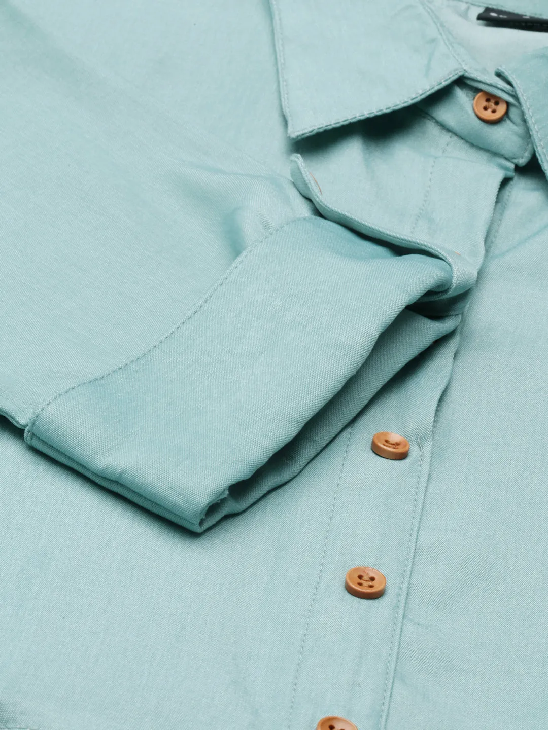 Women Sea Green Solid Shirt Dress