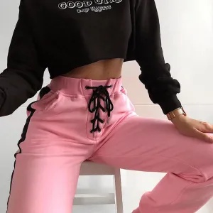 Women's Autumn Casual Cotton High Waist Lace Up Pants