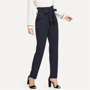 Women's Autumn High Waist Belted Long Pants