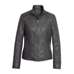 Women's Black Stab-Stitch Style Genuine Sheepskin Racer Leather Jacket