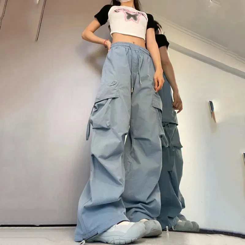 Women's Cargo Wide Leg High Waist Fashion Designer Pants