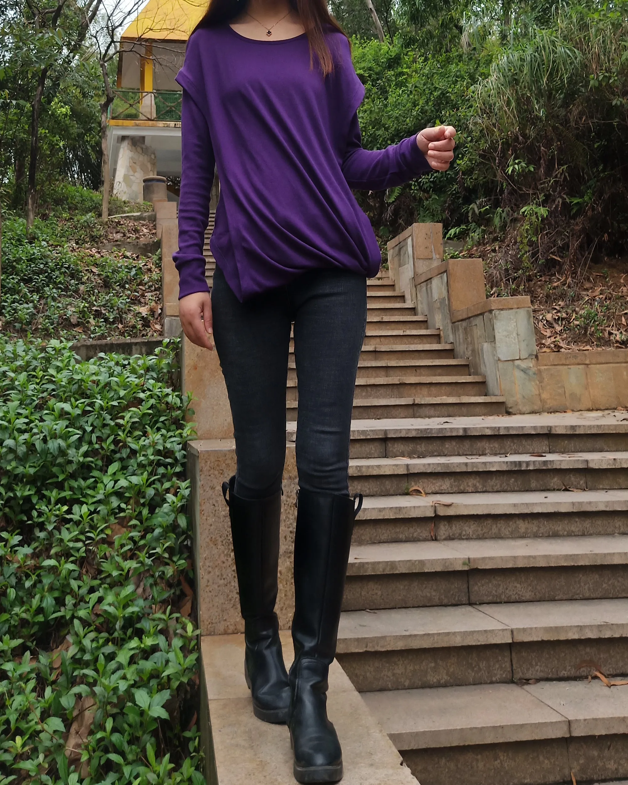 Womens Cotton Hoodie/long sleeve T-shirt/Oversized Plus size Sweatshirt/Customized T-shirt/Asymmetry clothing/Boho t-shirt/Long Sleeve Shirt(Y3118)