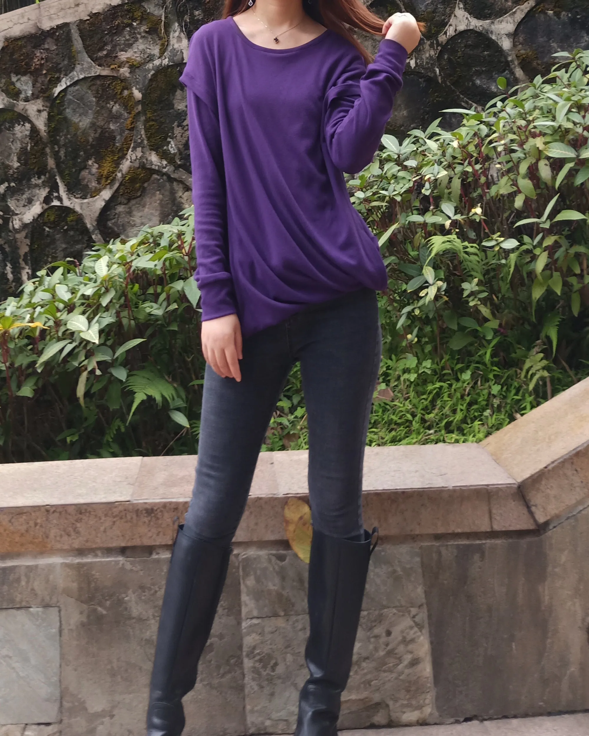 Womens Cotton Hoodie/long sleeve T-shirt/Oversized Plus size Sweatshirt/Customized T-shirt/Asymmetry clothing/Boho t-shirt/Long Sleeve Shirt(Y3118)