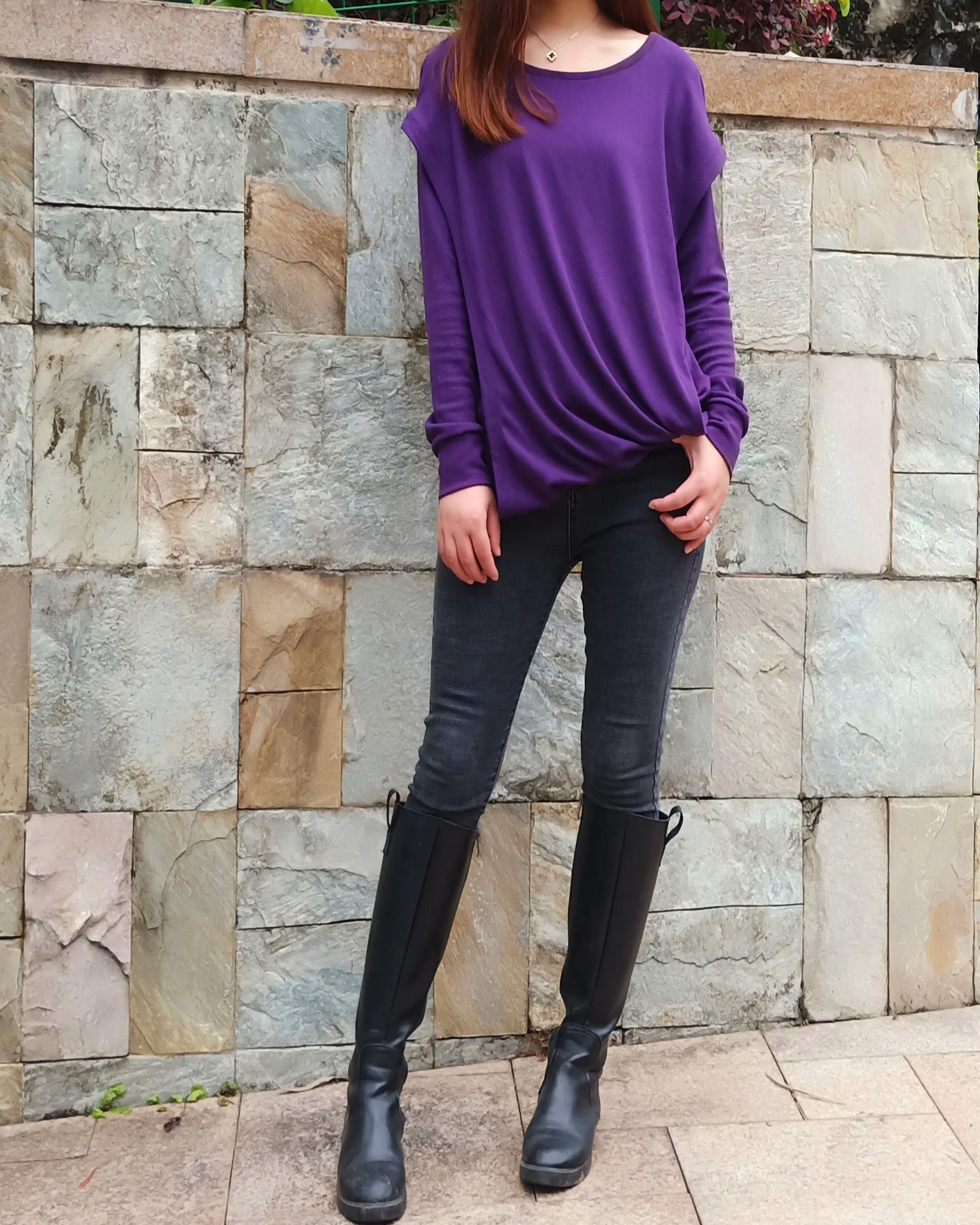 Womens Cotton Hoodie/long sleeve T-shirt/Oversized Plus size Sweatshirt/Customized T-shirt/Asymmetry clothing/Boho t-shirt/Long Sleeve Shirt(Y3118)