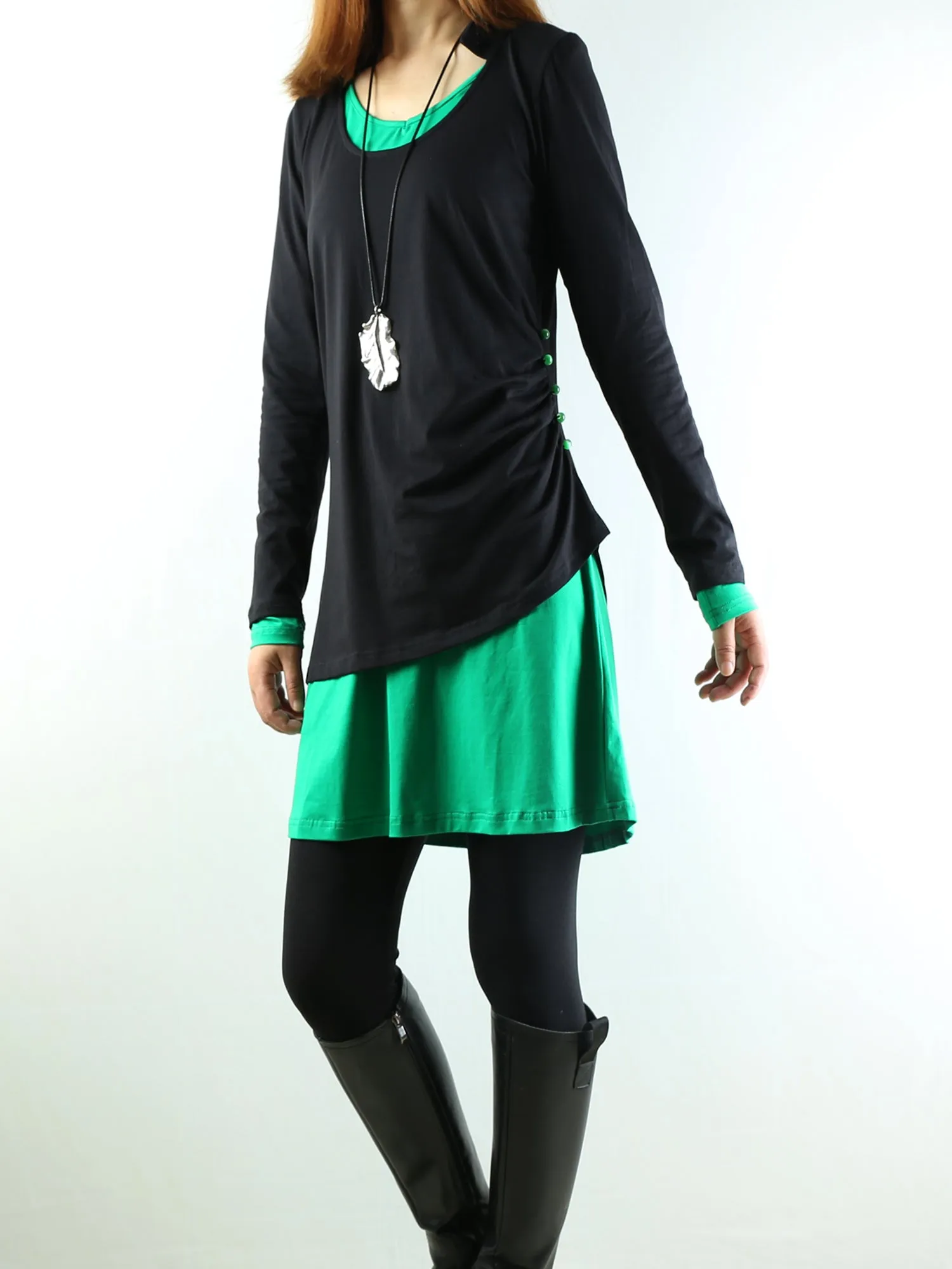 Women's Dress Set/V-neck cotton dress/Boho Cotton Layered Tunic Dress Set/long sleeve top(Q1702)