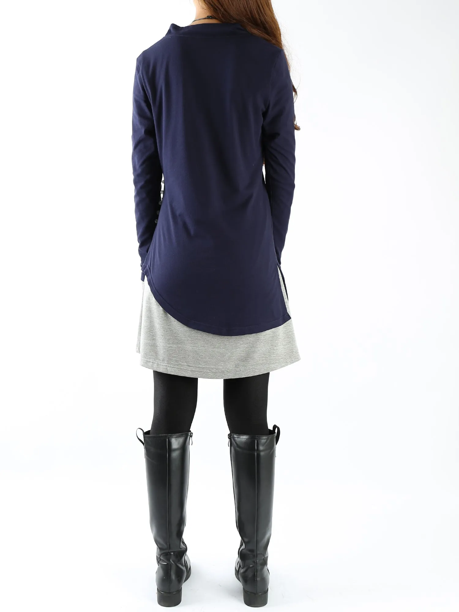 Women's Dress Set/V-neck cotton dress/Boho Cotton Layered Tunic Dress Set/long sleeve top(Q1702)