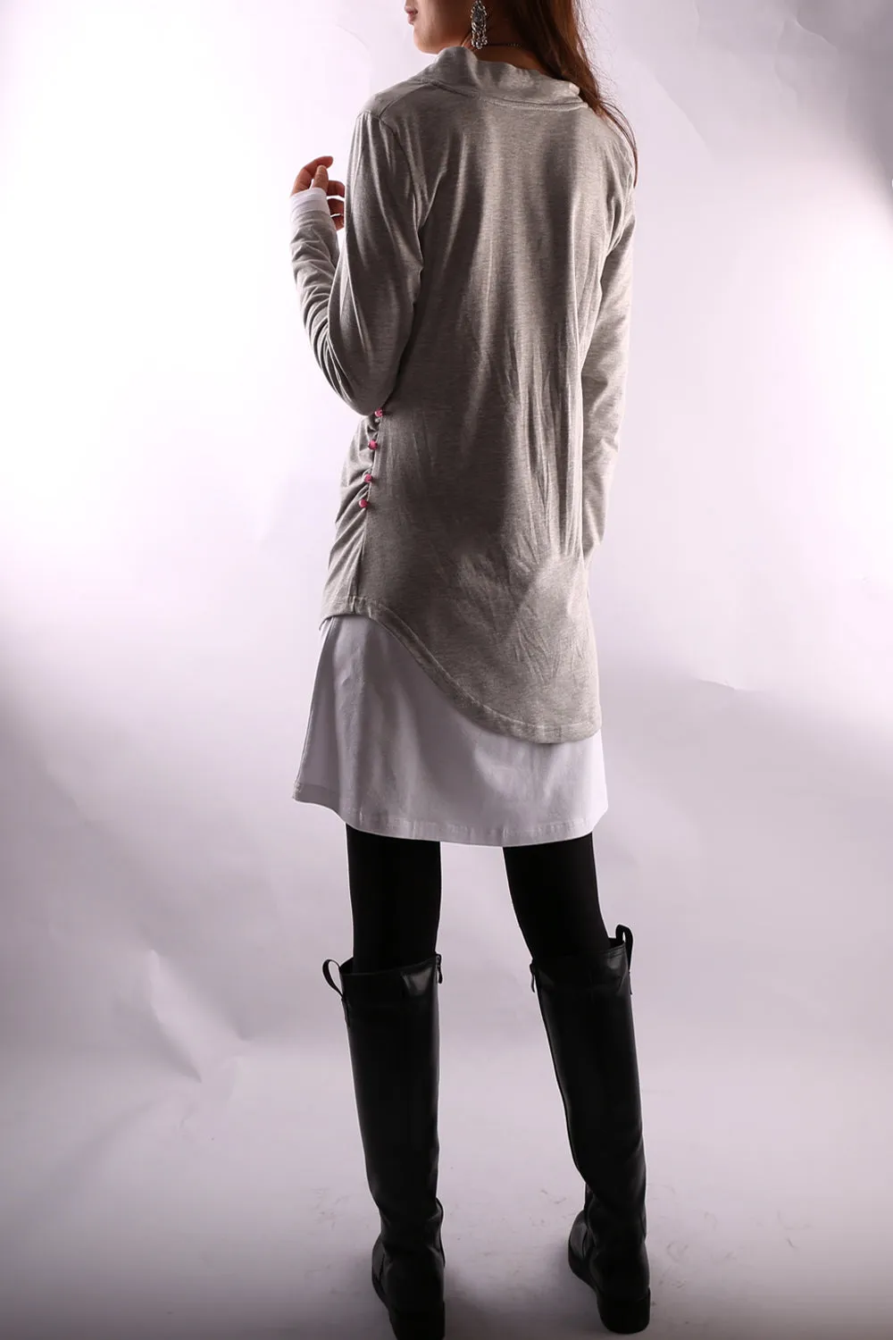 Women's Dress Set/V-neck cotton dress/Boho Cotton Layered Tunic Dress Set/long sleeve top(Q1702)