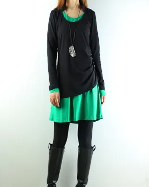 Women's Dress Set/V-neck cotton dress/Boho Cotton Layered Tunic Dress Set/long sleeve top(Q1702)