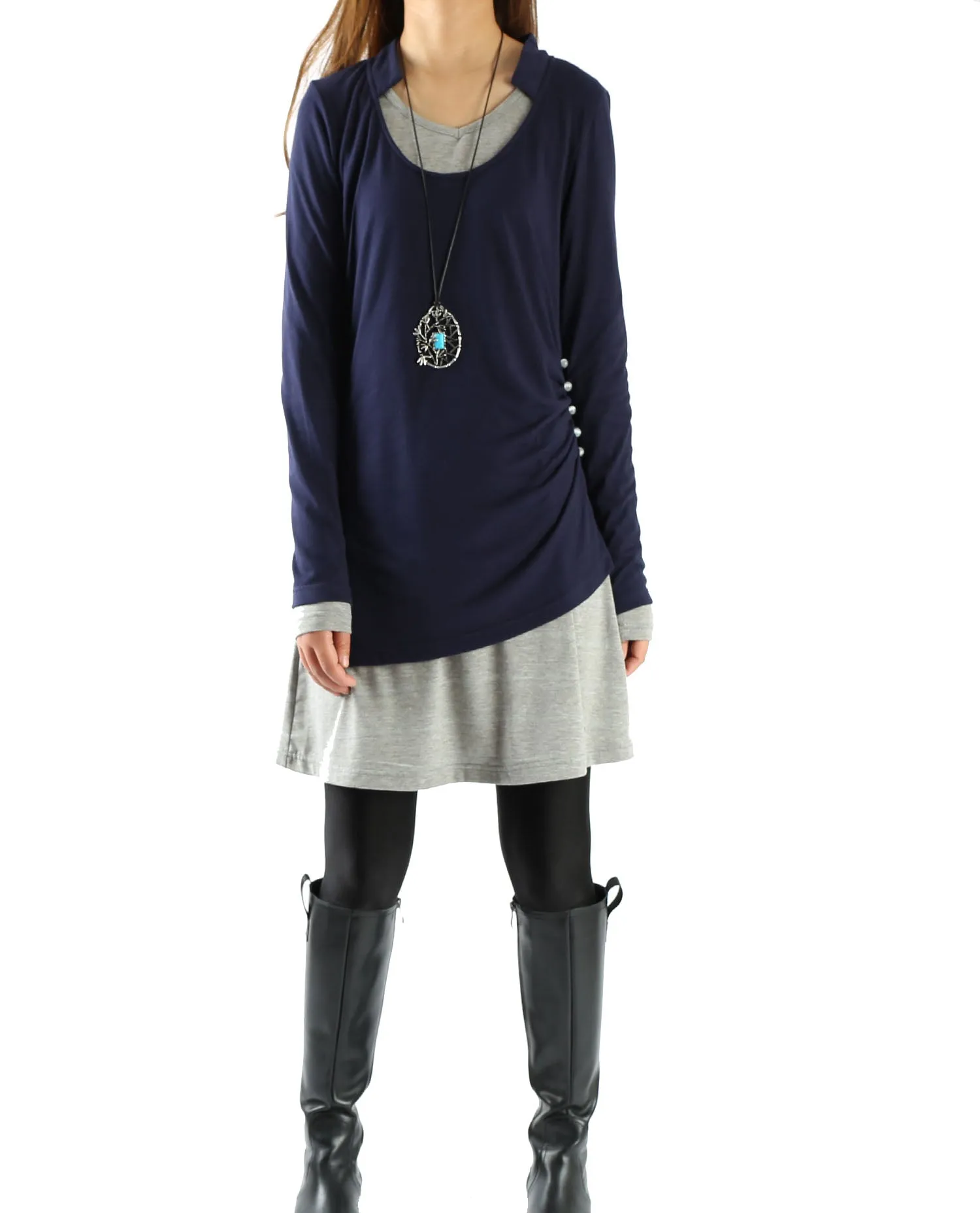 Women's Dress Set/V-neck cotton dress/Boho Cotton Layered Tunic Dress Set/long sleeve top(Q1702)