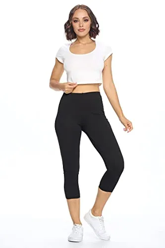 Women's High Rise Waist Fitted Cotton Capri Cropped Leggings Pants