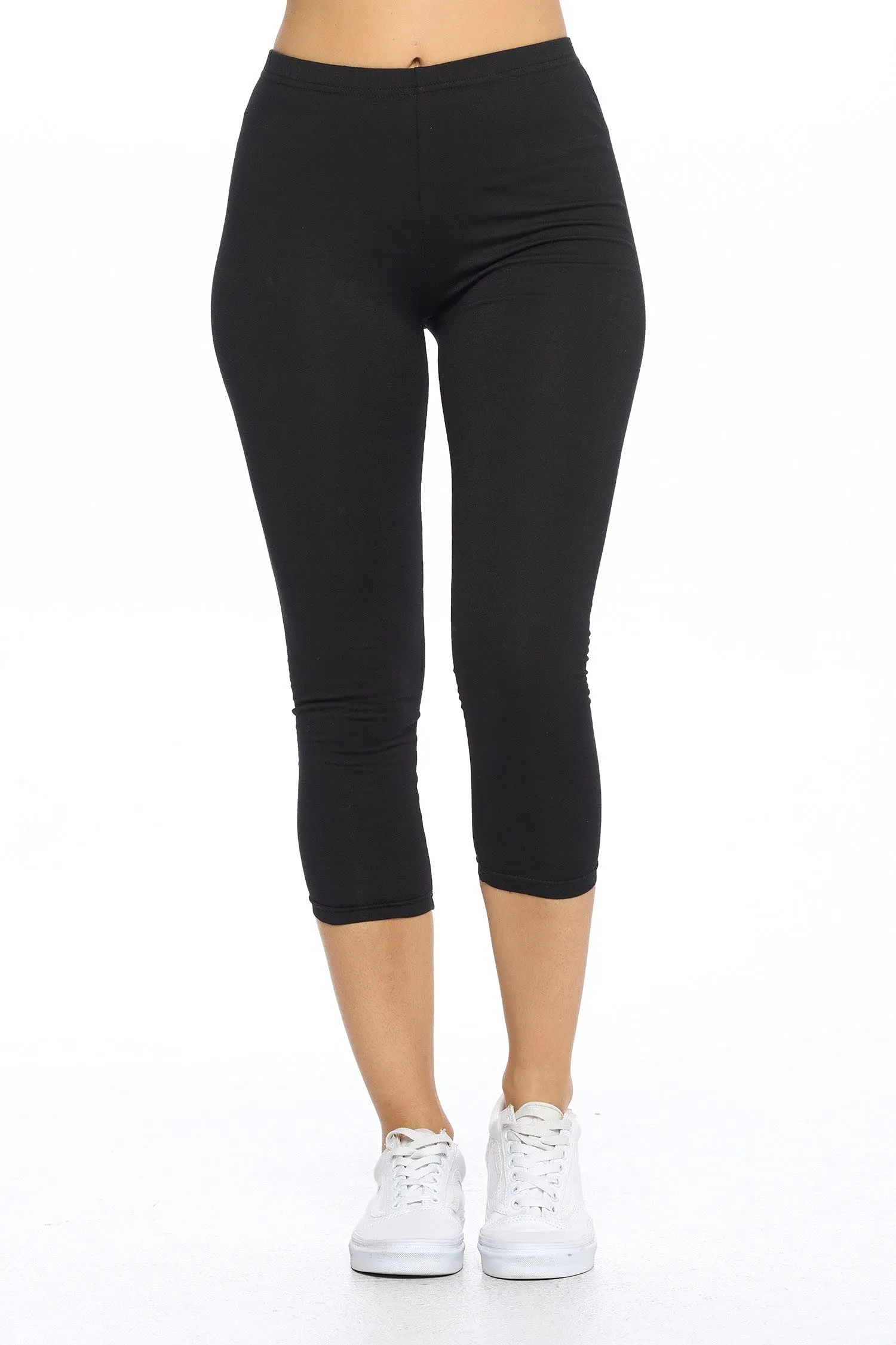 Women's High Rise Waist Fitted Cotton Capri Cropped Leggings Pants