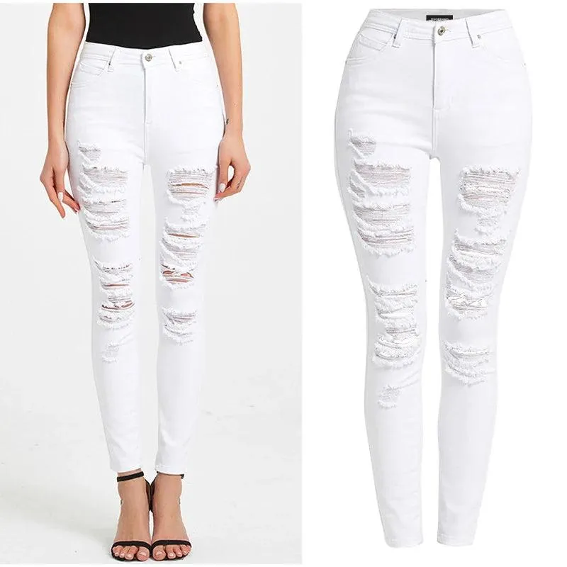Women's High Waist Piercing Jeans Military