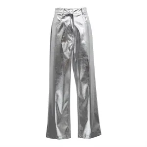 Women's High Waist Reflective Faux Leather Pants