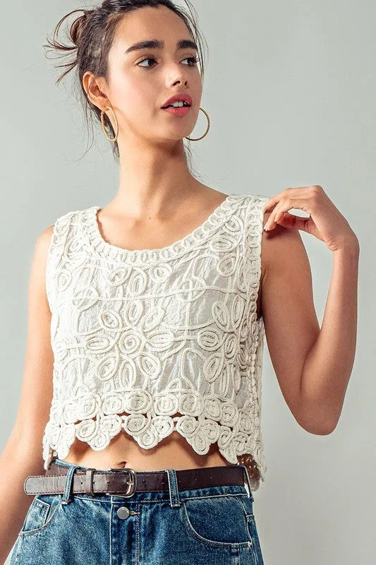 Women's Lace Reverie Cropped Tank Top in Natural