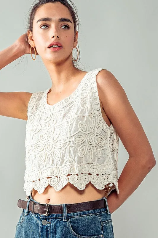 Women's Lace Reverie Cropped Tank Top in Natural