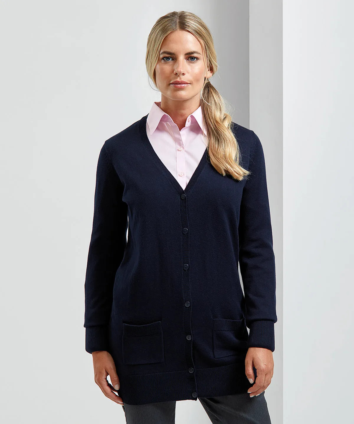 Womens longline knitted cardigan | Navy