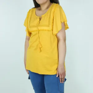 Women's Pom-Pom-Trim Top,Mustard