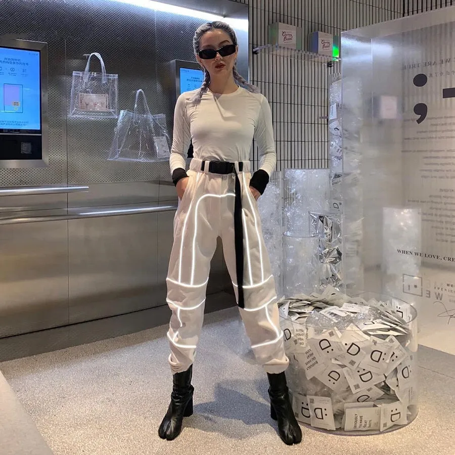 Women's Spring/Autumn Patchwork Cargo Pants With Reflective Stripes