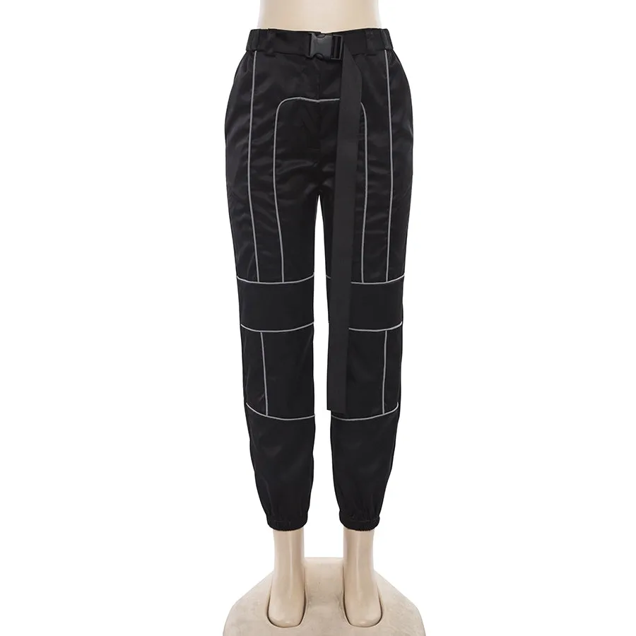 Women's Spring/Autumn Patchwork Cargo Pants With Reflective Stripes