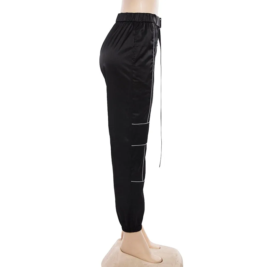 Women's Spring/Autumn Patchwork Cargo Pants With Reflective Stripes