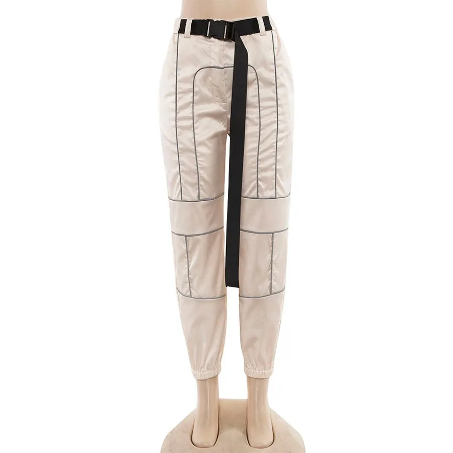 Women's Spring/Autumn Patchwork Cargo Pants With Reflective Stripes