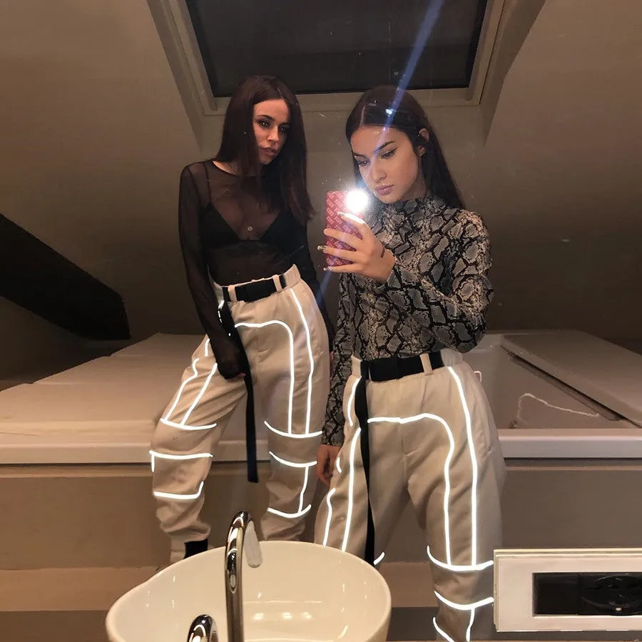Women's Spring/Autumn Patchwork Cargo Pants With Reflective Stripes