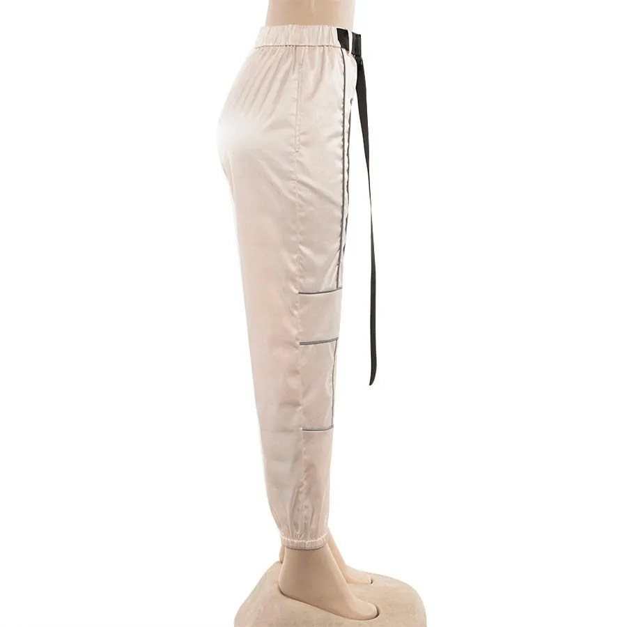 Women's Spring/Autumn Patchwork Cargo Pants With Reflective Stripes
