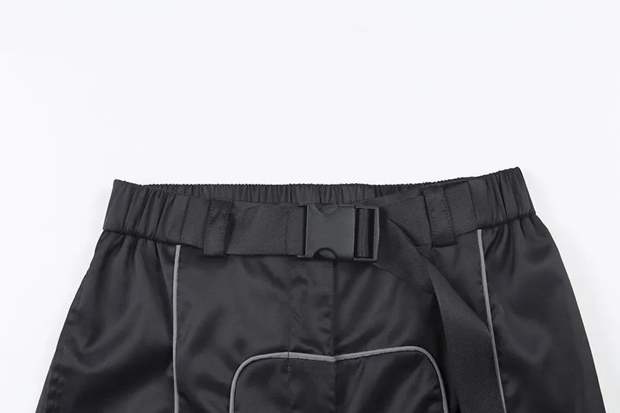 Women's Spring/Autumn Patchwork Cargo Pants With Reflective Stripes