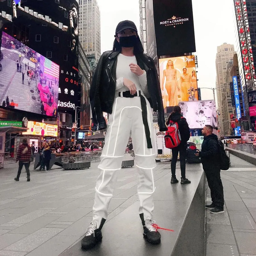 Women's Spring/Autumn Patchwork Cargo Pants With Reflective Stripes