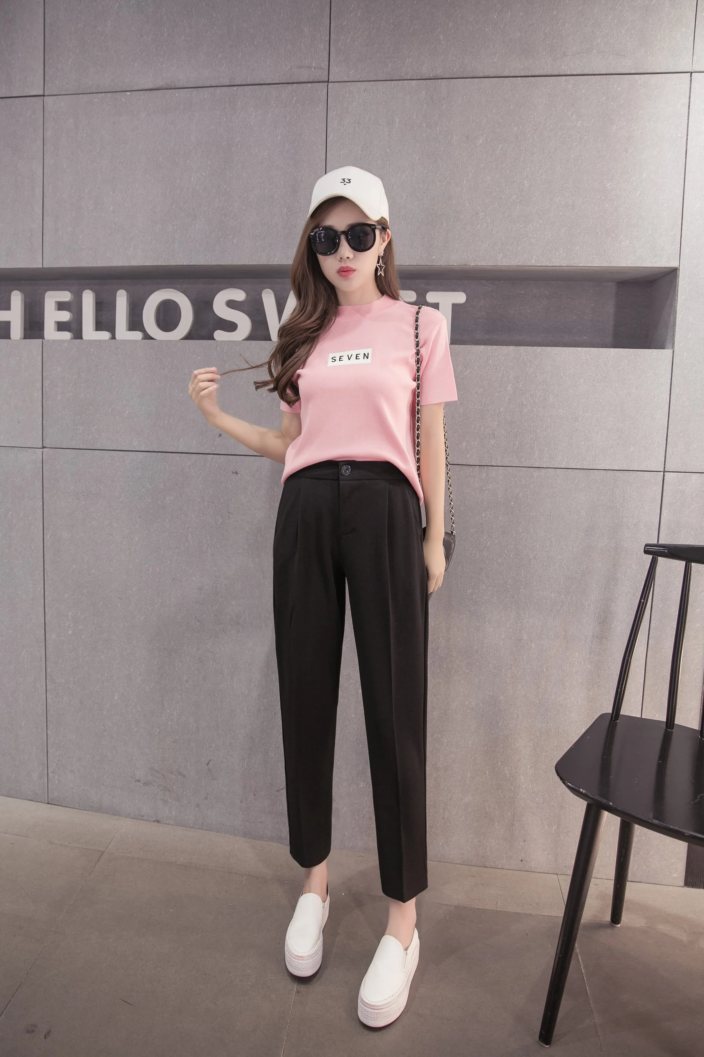 Women's Summer Ankle-Length High Elastic Waist Pants