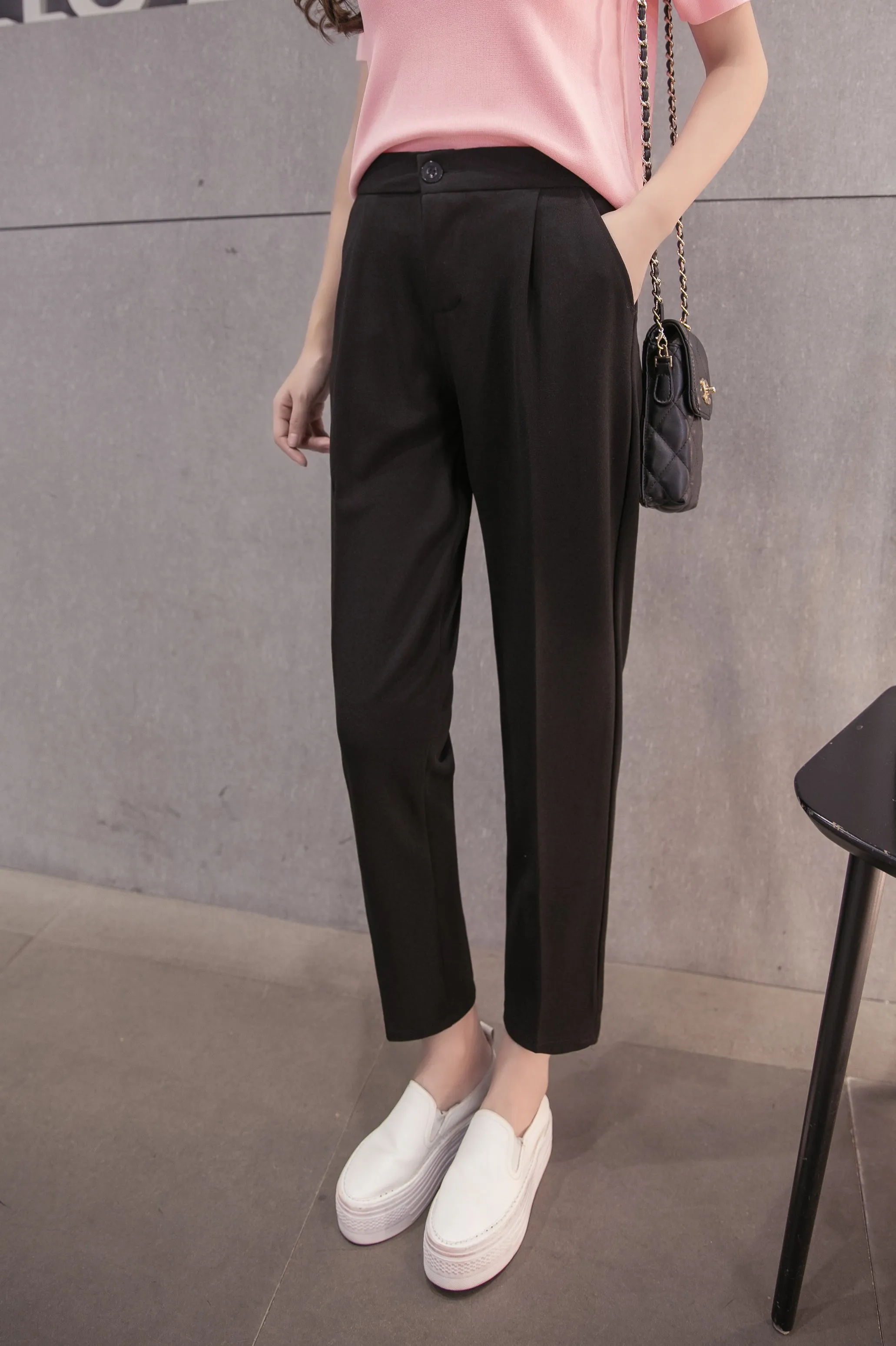 Women's Summer Ankle-Length High Elastic Waist Pants